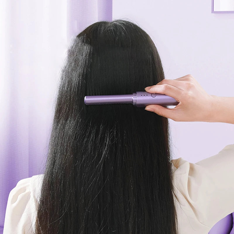 Straight Hair Comb Electric Hot Comb 2 in 1 Upgrade Version Wireless Hair Straightener and Curler USB Charging